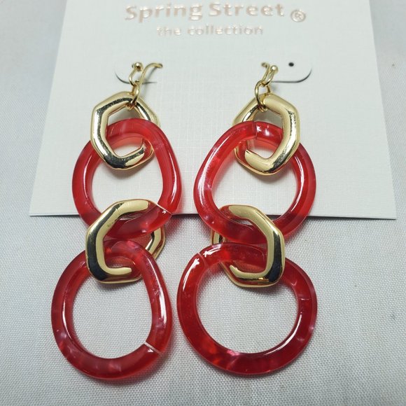 Nordstrom chain link fishhook drop earring red and gold - Picture 2 of 4